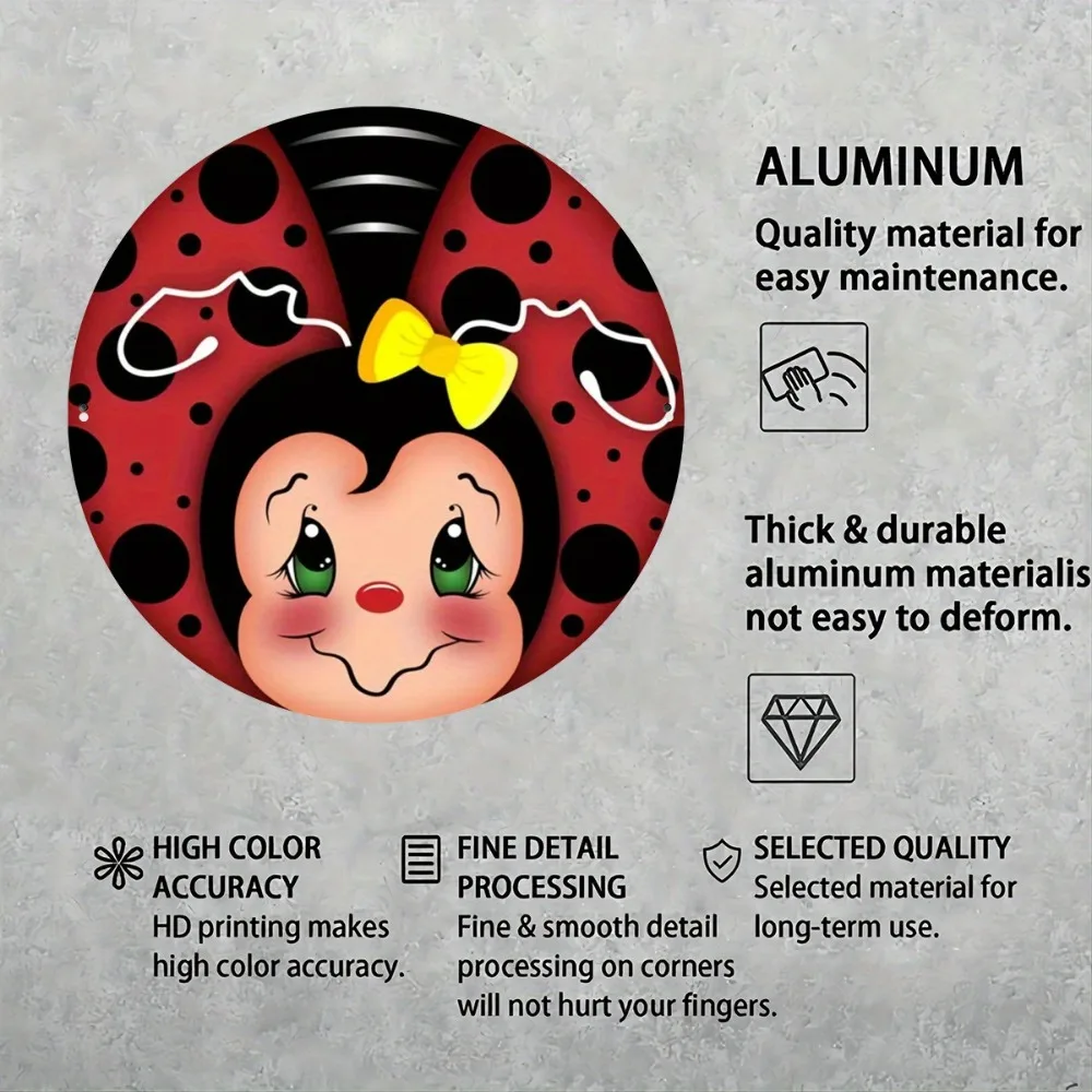 لوحة فنية جدارية معدنية ساحرة على شكل خنفساء - لافتة حديدية مستديرة للمنزل والبار والمقهى والنادي وغرفة المعيشة وغرفة النوم وديكور المطبخ