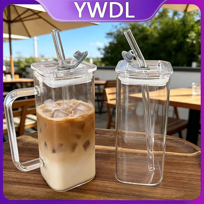 350ml High Borosilicate Glass Coffee Mug Heat Resistant with Lid And Straw 2 Styles Options - with Handle Or without Handle