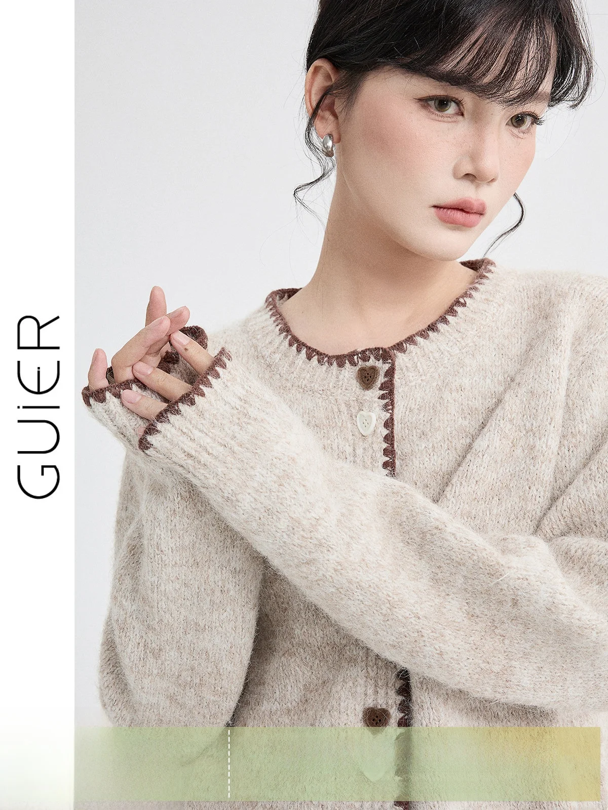 

Guier Knitted Sweater Cardigan Women's round Ne Heart Button Vintage Top Spring 2026 New Sle Casual Loose Fit Long Sve