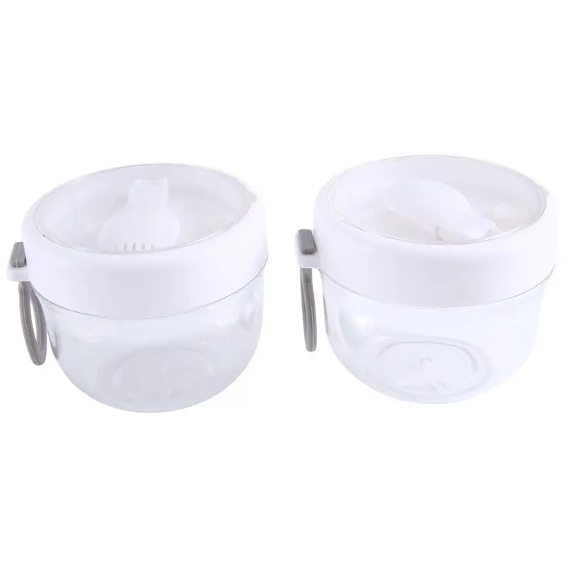 

BAAJ-Overnight Oat Containers With Lid And Spoons 2PCS, 20Oz Portable Plastic Yogurt Jars,Leak-Proof Dessert Cups