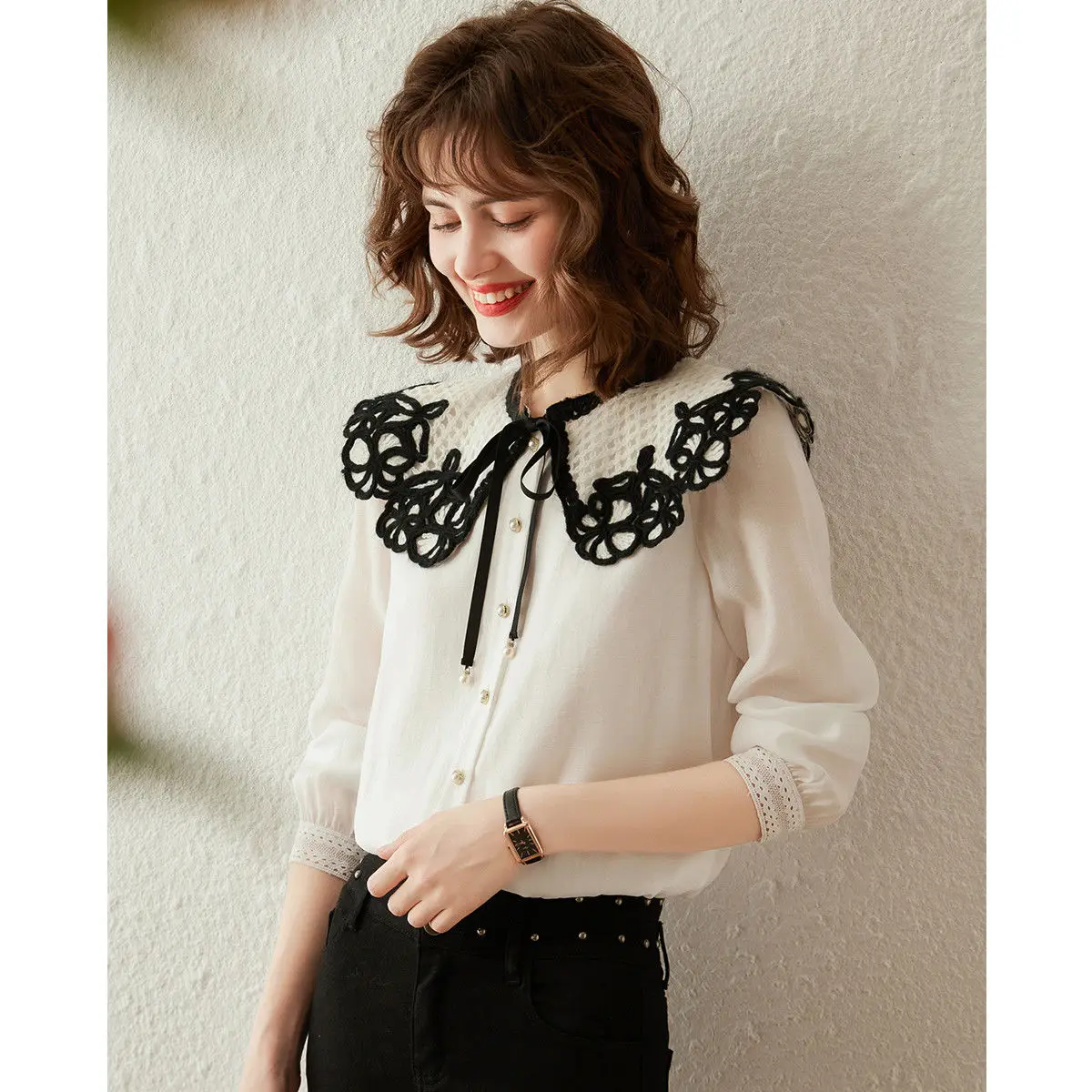 Shirt Women Detachable Fake Collar Lace Doll Collar Single Breasted Design Spring And Autumn Models False Collar Clothes Shirt