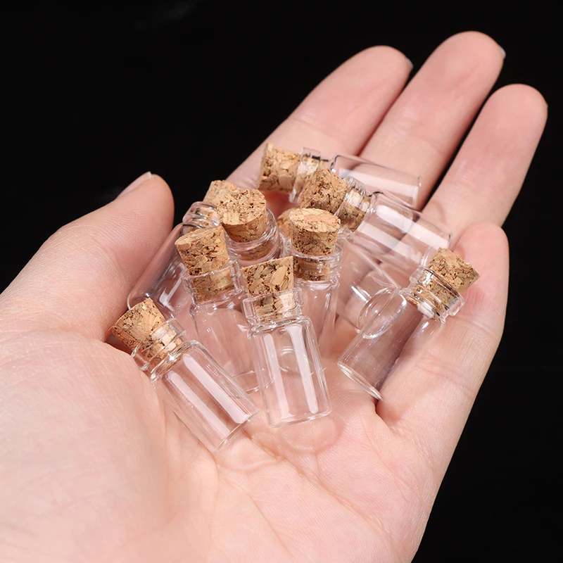 10pcs Mini Glass Bottles Flasks With Cork Stoppers Transparent Wishing Gifts Healing Lucky Drifting Empty Tiny Jars Decoration