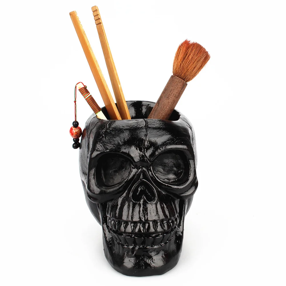

Skull Head Ornament Makeup Tools Storage Desktop Decoration Pen Holder Flowerpot