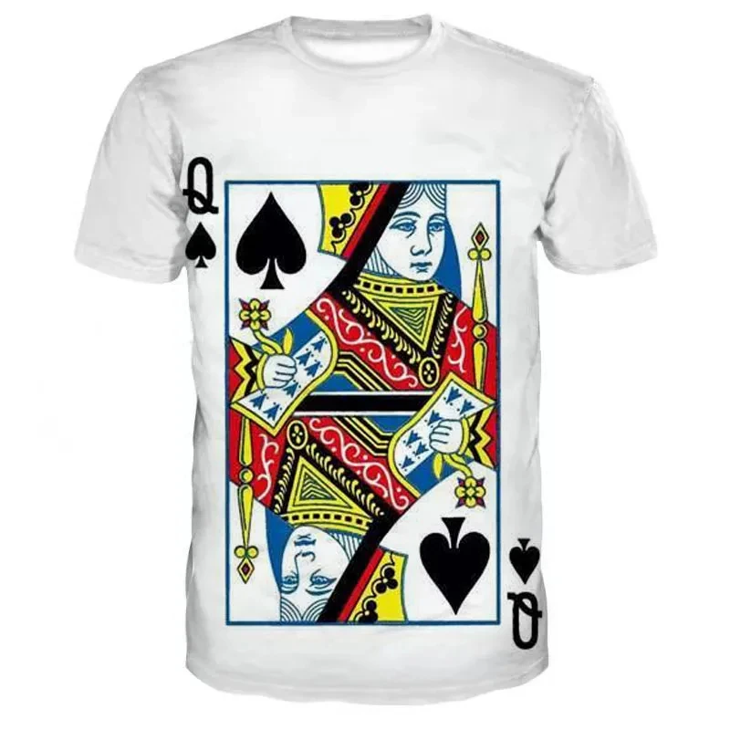 Playing Card Pattern T-shirt For Men 3D Printed White Poker Short Sleeves Casual Summer Tee Shirt Popular Tops Loose T Shirts
