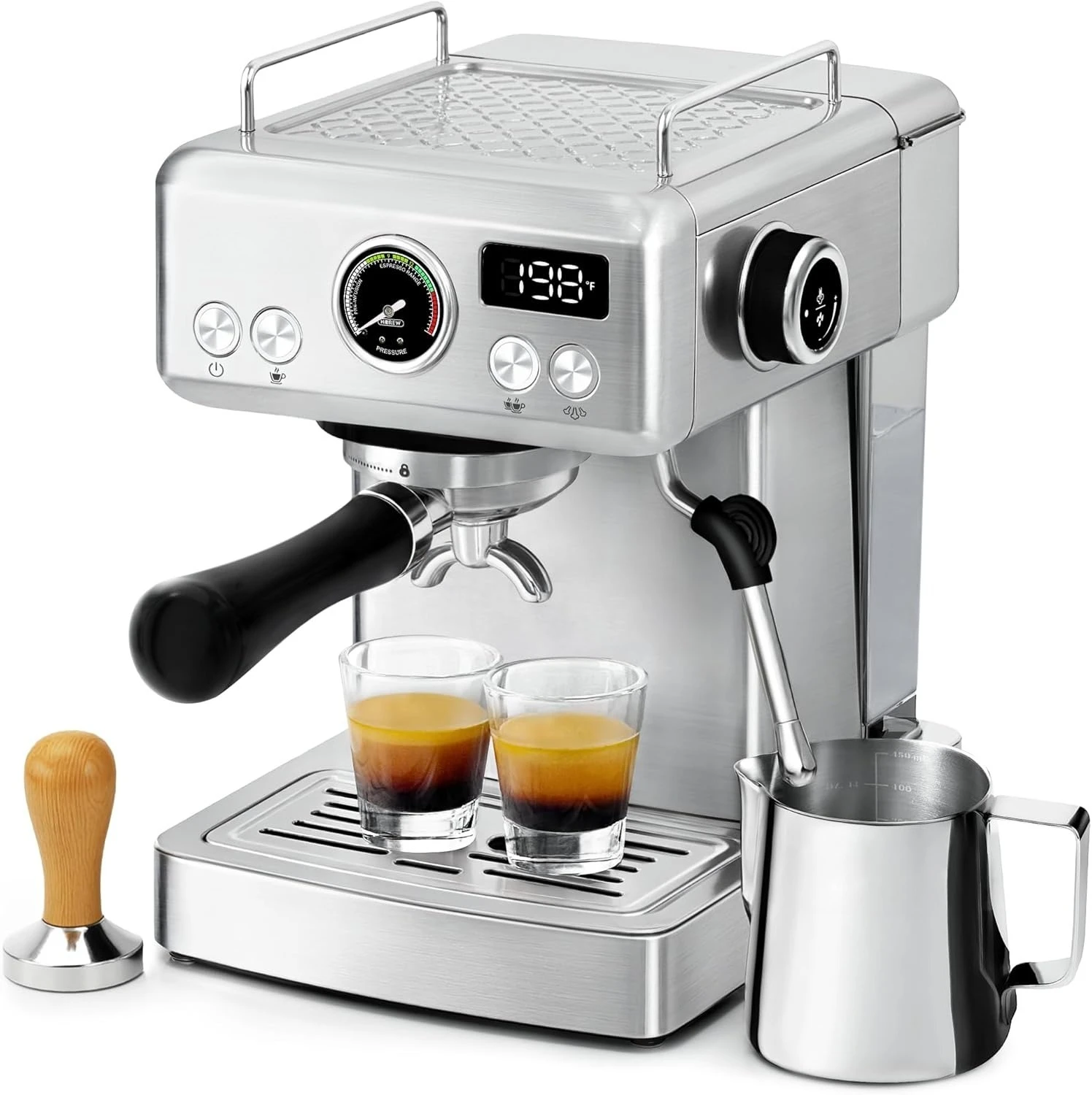 

58mm Espresso Machine, Stainless Steel Body with Milk Frother, Customizable Settings, Smart Display + 20 Bar Pressure Gauge.New