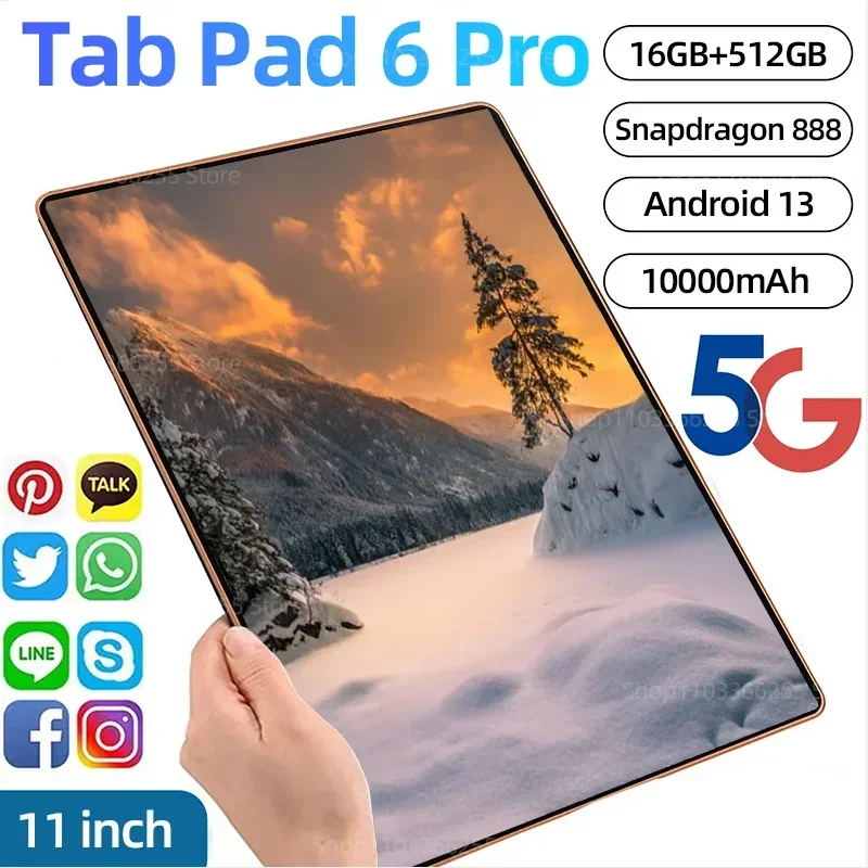 2023 wersja globalna oryginalna Pad 6 Pro tablety PC Snapdragon 888 10000mAh Android 13 11 cal 16GB + 1024GB 5G HD 4K ekran WIFI Mi