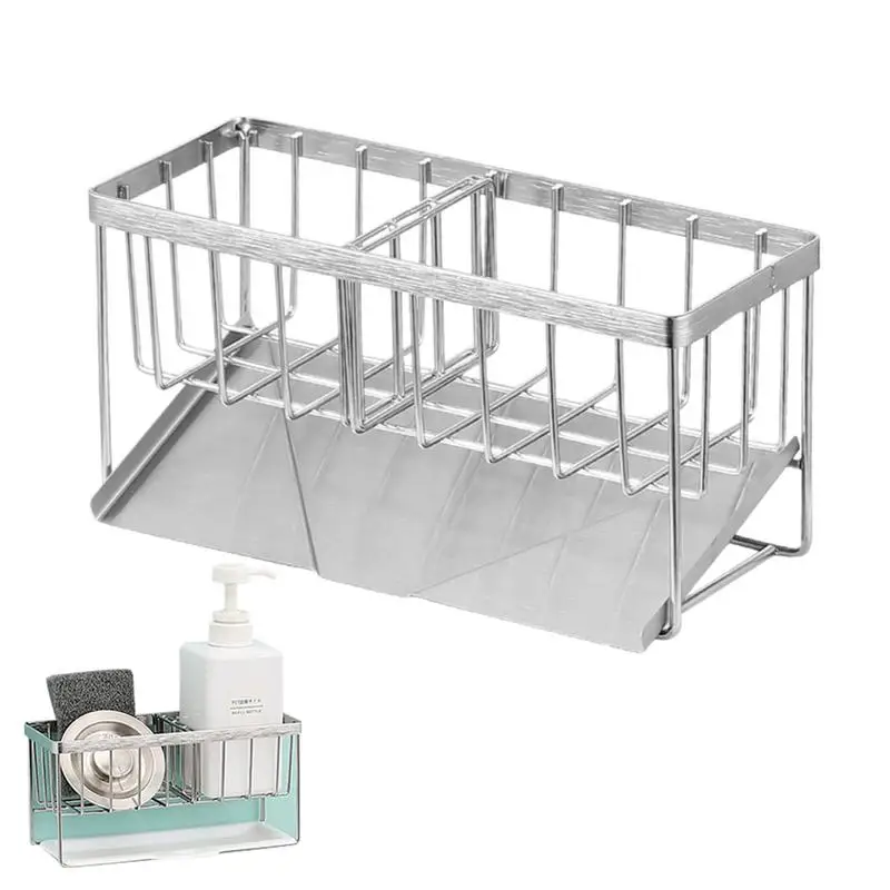 

Kitchen Sink Sponge Holder Stainless Steel Sink Rack Adjustable Configurable Scrub Brush Basket For Dishcloth Liquid Detergent