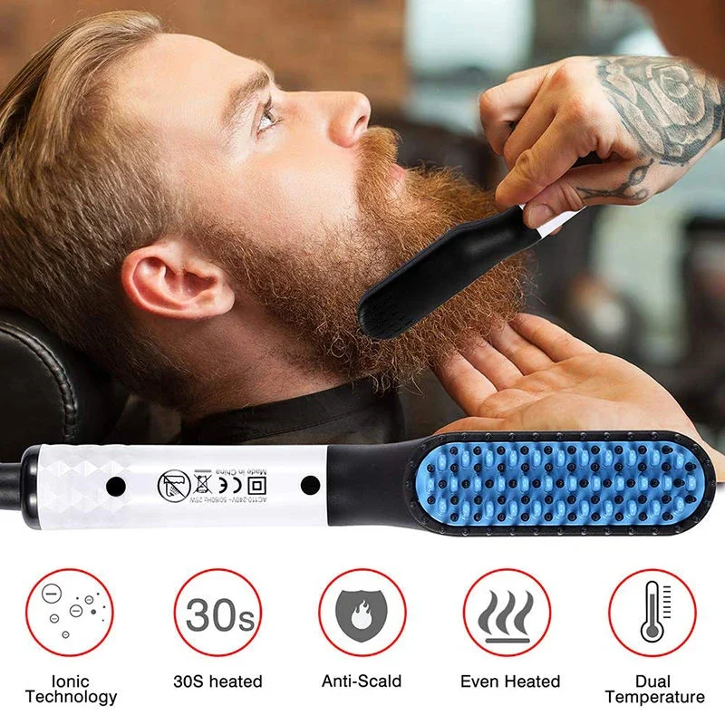 Electric Flat Iron Curler Straightener Comb Hair Beard Straightener Cordless Fast Heating Straightening Brush Machine For Men