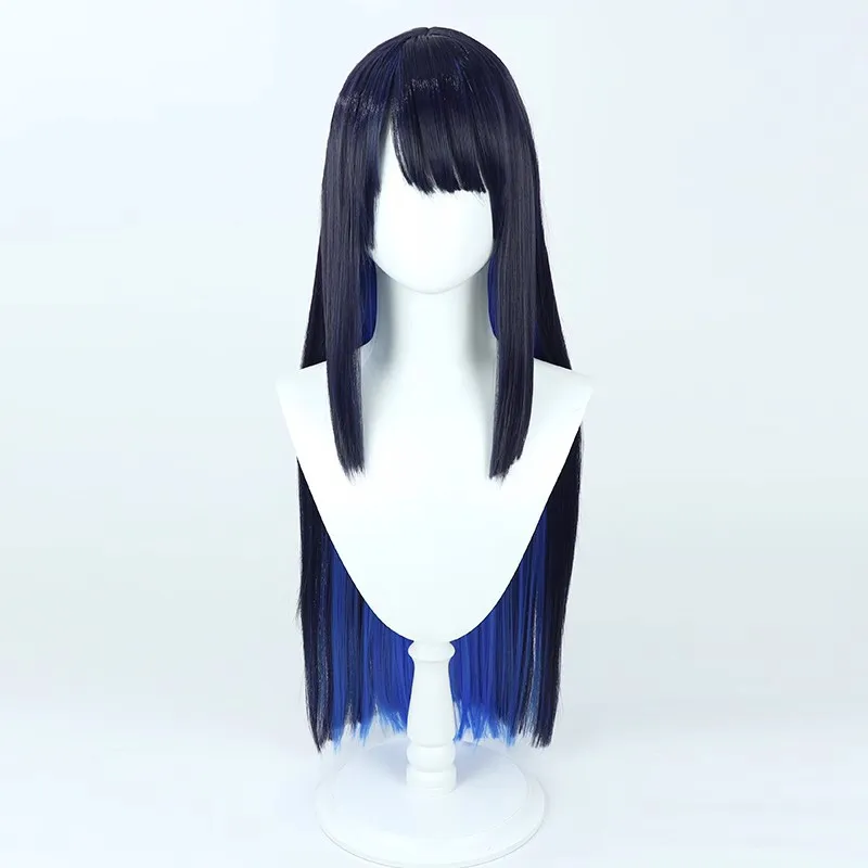 Peluca sintética de pelo largo azul mezclado negro y azul para mujer, pelucas de pelo resistentes al calor, peluca de Cosplay Jomae Saori de alta calidad