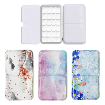Linda caixa de pintura aquarela artesanal vazia portátil paleta de ferro 1ml 24 grades paleta de metal para materiais de arte artística