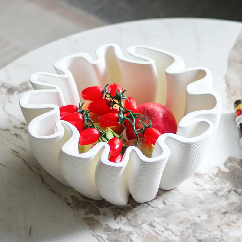 Resin Handicrafts Geometric Striped Wrinkled Fruit Plate Desktop Storage Container Tray Home Decoration Accessories