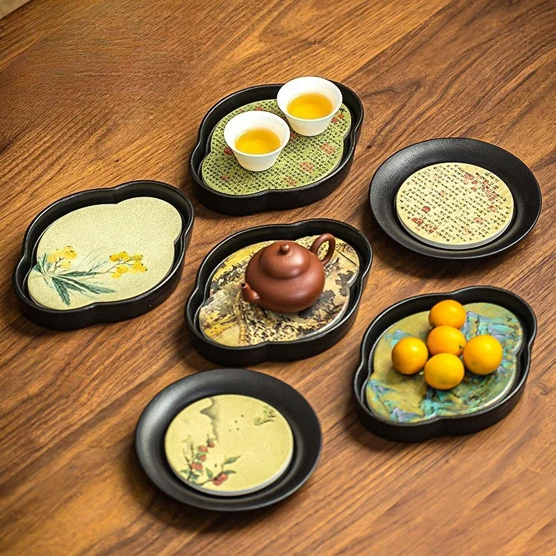 Creative Quick Drying Water Absorbing Tea Tray Holder Ceramic Household Retro Persimmon Ruyi Pot for Small Dry Brewing Table