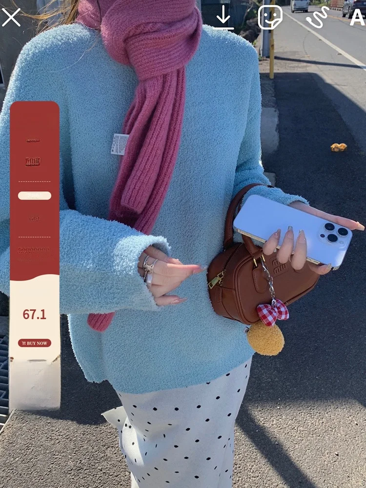 

Синий свободный крой круглый пуловер, женский свитер на осень-зиму, удобный утягивающий топ больших размеров от Boui Women