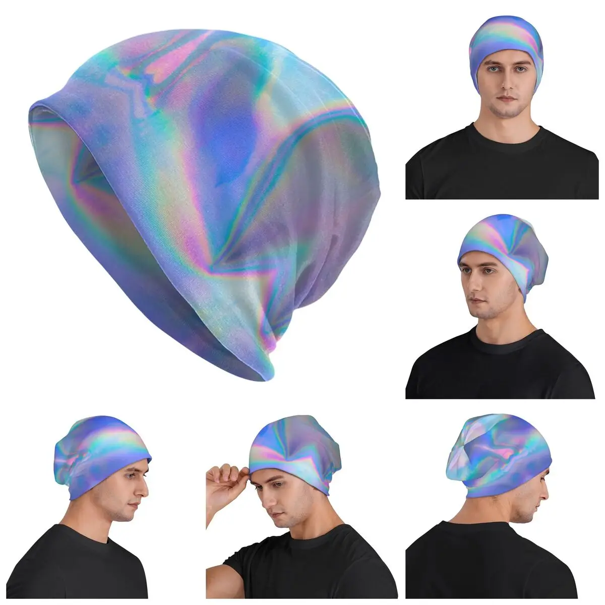 Holographic Foil Surface Skullies Beanies Hats Warm Autumn Winter Outdoor Cap Knitted Bonnet Caps for Unisex Adult