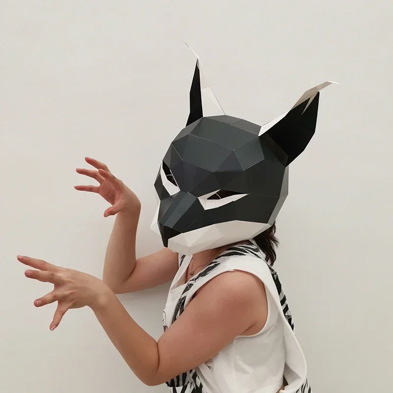 3D Paper Animal Head Mask for Men and Women, Steve and Civet Cats Headgear, Cosplay Props, Halloween Party, Role Play, DIY Craft