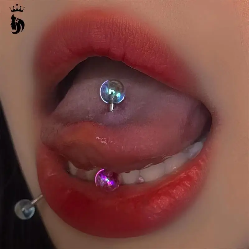 16mm Titanium Steel Round Double Color Tongue Nails Piercing Body Studs Piercing Tongue Rings Body Jewelry For Hot Women Girls