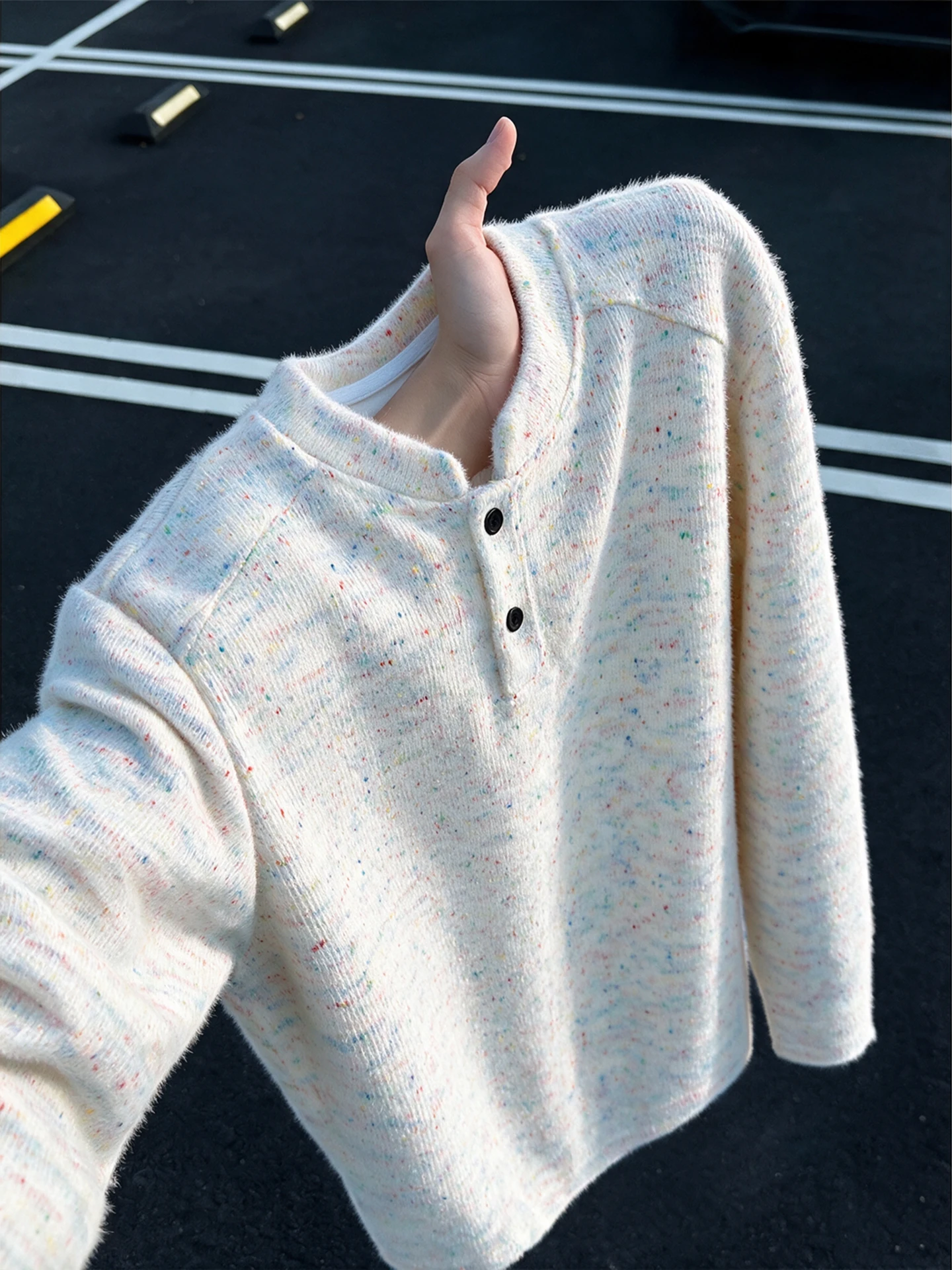 Laid-back Style Long Sleeve Henry Collar Sweatshirt Men Early Autumn Trendy High-end Feeling Comfortable Knitted  T-shirt