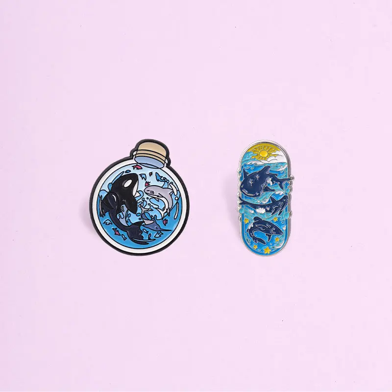 Orca Ocean Scene Enamel Badge Cute Marine Animal Pin Skateboard Bottle Design Metal Brooch Lapel Accessory Gift For Friends