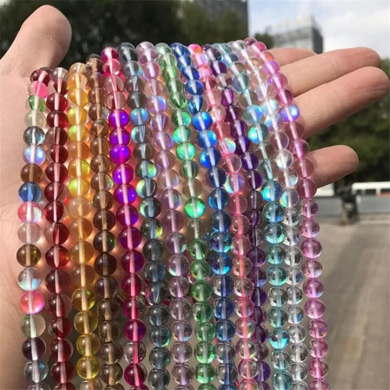 Colorful crystal beads Round Smooth Fiery Shining Glistening Shiny Crystal Strand Beads DIY Bracelet Necklace Jewelry Making