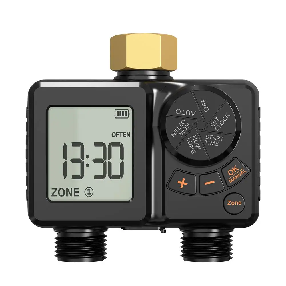 Yieryi 2-Zone Watering Timer Digital Garden Sprinkler Timer Programmable Irrigation Controller IPX5 Waterproof Rain Delay Type-C