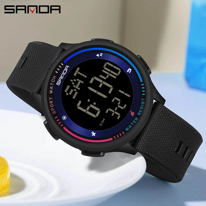 SANDA 6158 Fashion Charm Neutral Watch Digital Sports Teenager Student Hand Waterproof Outdoor Sports Mode Wrist Stop Man Watch