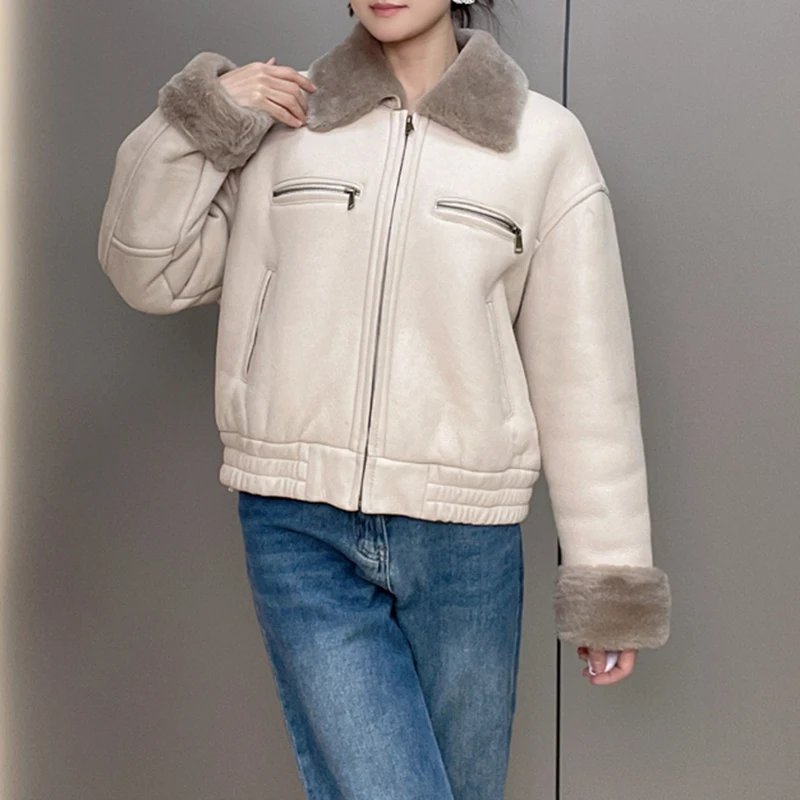 Abrigo de piel auténtica para mujer, chaqueta de lana de oveja, café, Vintage, locomotora, moda de invierno