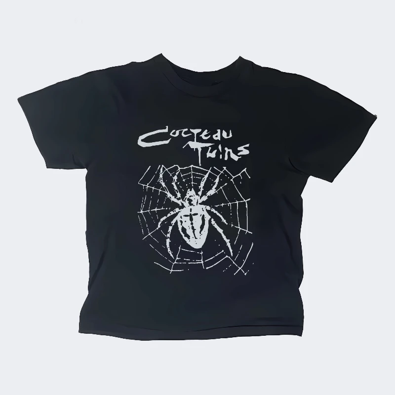 Harajuku Streetwear Camisole Women's Shirt Aesthetic Gothic Spider Web Y2K Style Round Neck T-shirt Short Sleeved Vest T-shirt