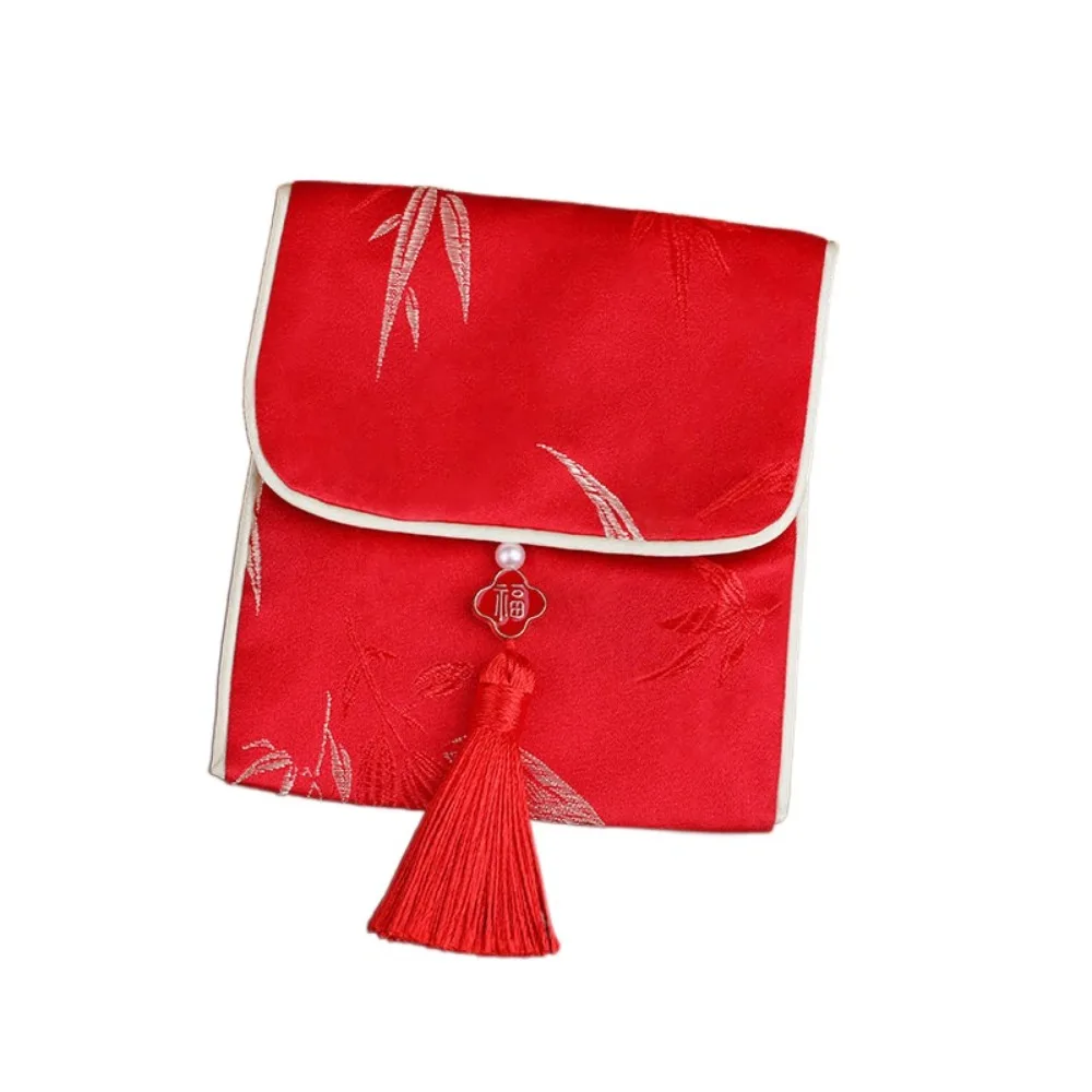 

New Year Blessing Words Brocade Red Envelope Spring Festival Tassel Money Pocket Flowers Embroidery New Year Money Bag