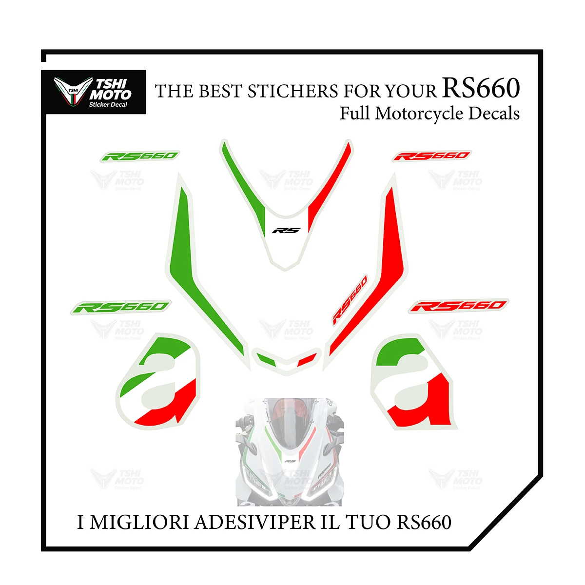 

Motorcycle Full Fairing Stickers For Aprilia RS660 Nose Cone Side Tail Complete Decals Kit Italian Tricolor Graphics Fit 20-24