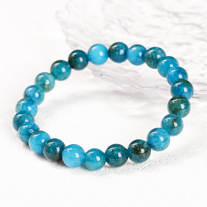 JD Natural Stone Blue Apatite Bead Bracelets Women Men Yoga Meditation Round Gems Handmade Single Circle Energy Jewelry Gift