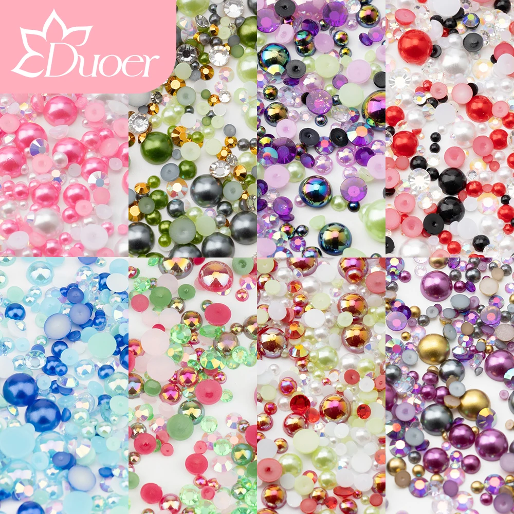 

DUOER разные размеры 3-10 мм цвет AB полукруглый жемчуг ABS имитация бусины с плоской задней частью для дизайна ногтей DIY аксессуары для рукоделия украшения
