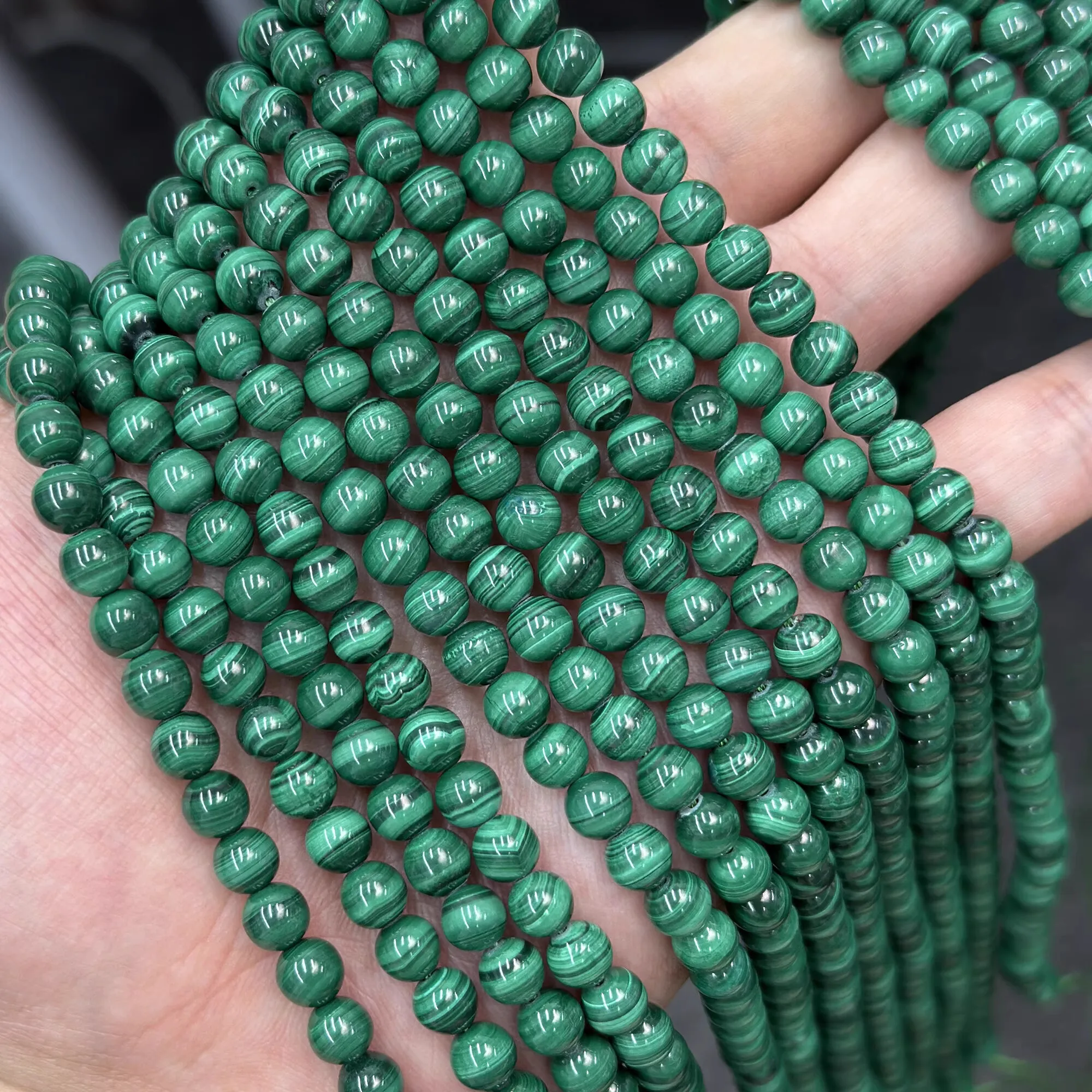 7A الملكيت الأخضر الجولة 6 مللي متر 7 مللي متر 8 مللي متر بالجملة DIY بها بنفسك مجوهرات قلادة 38 سنتيمتر فضفاض الخرز الطبيعة