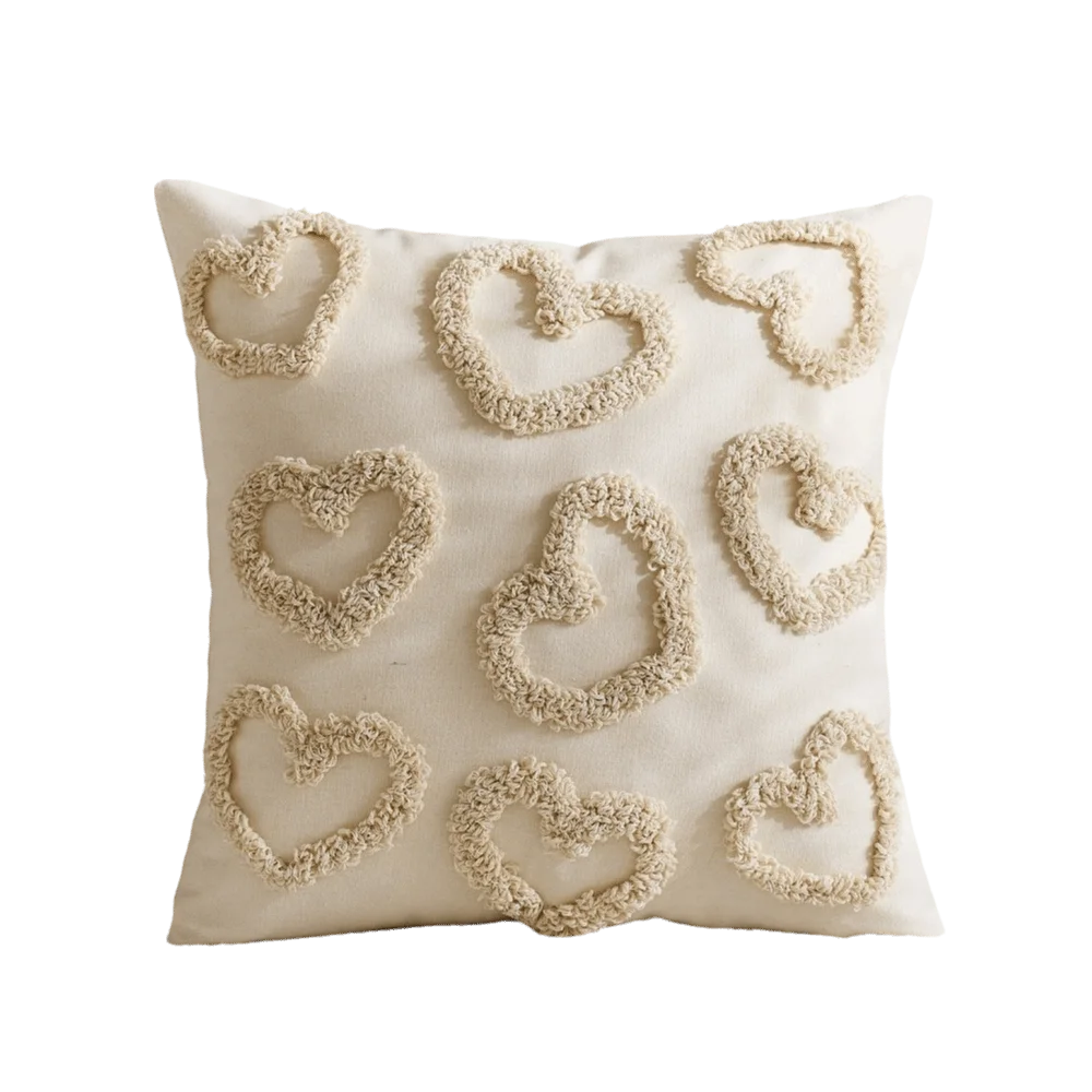 

Romantic Valentine Heart Pattern Pillowcase Velvet Hidden Zipper Tufted Cushion Case Brightly Colored Embroidery Pillow Towel