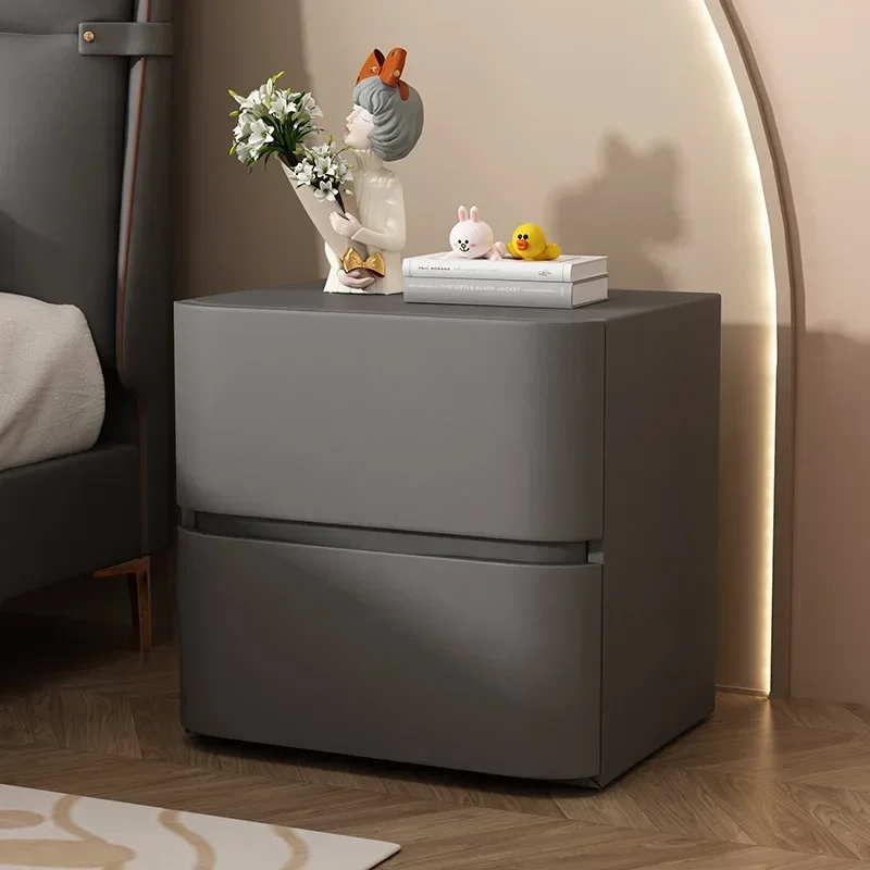Cream Quiet Wind Solid Wood Small Bedside Table Bedroom Microfiber Leather Floor Cabinet Light Luxury Storagesturdy and durable