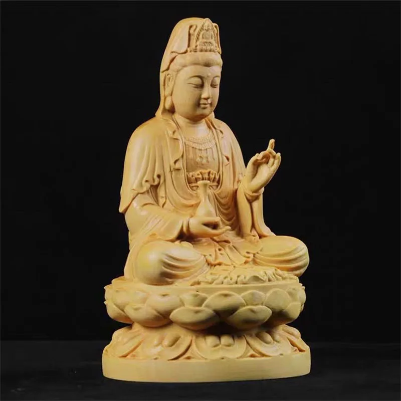 Figurine de bodhisattva Guanyin Carimplantée en bois, sculpture de bouddha, artisanat porte-bonheur, statue d'Avalokitesvara pour la décoration de la maison, 4 po