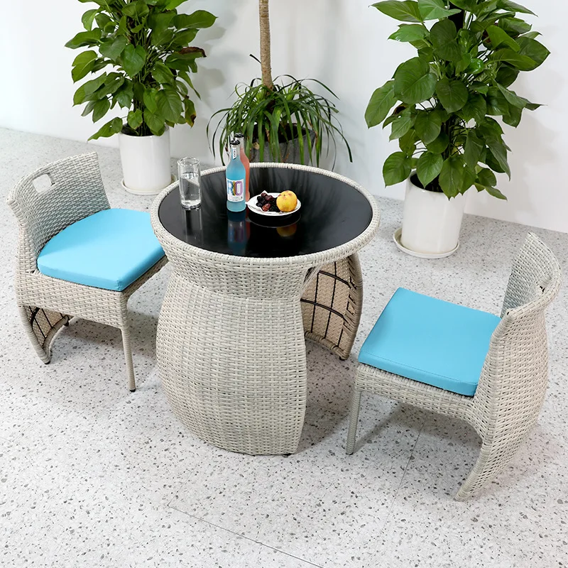 2024 New Tread Balcony Outdoor PE Rattan Chairs and Table Garden Furniture 3 Piece Set Table
