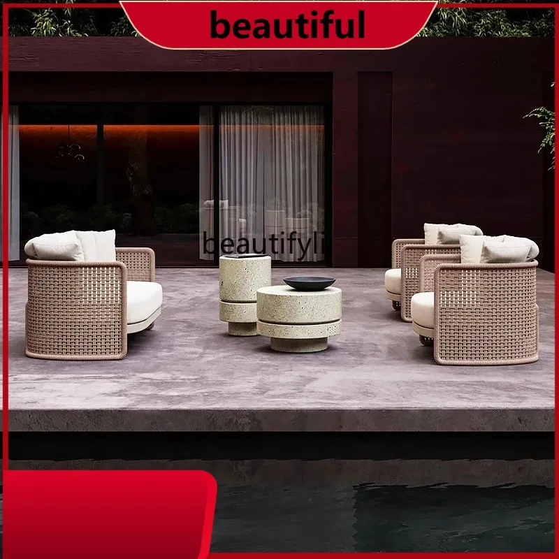 

Outdoor Sofa for Open-Air Courtyard, Hotel, Villa, Vacation Home, Guesthouse, Garden Designer Rattan Furniture Leisure Set h