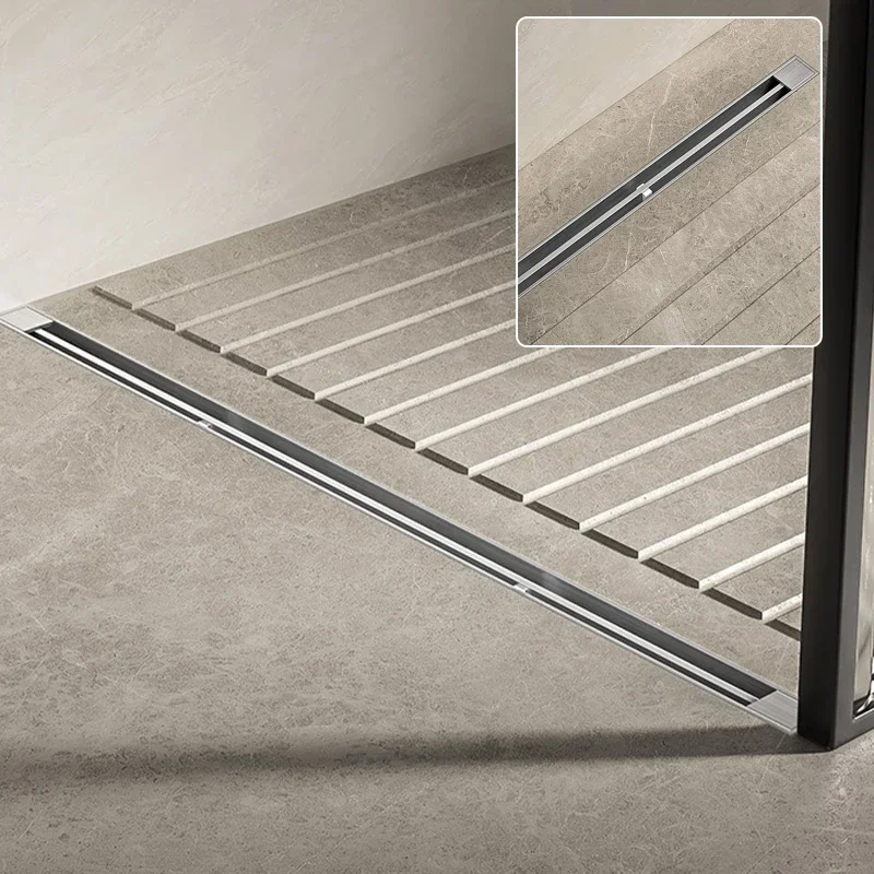 Odor Proof Shower Drain Stainless Steel Shower Drain Bathroom 100cm Brushed Narrow Linear Anti-Odor Core Floor Drain