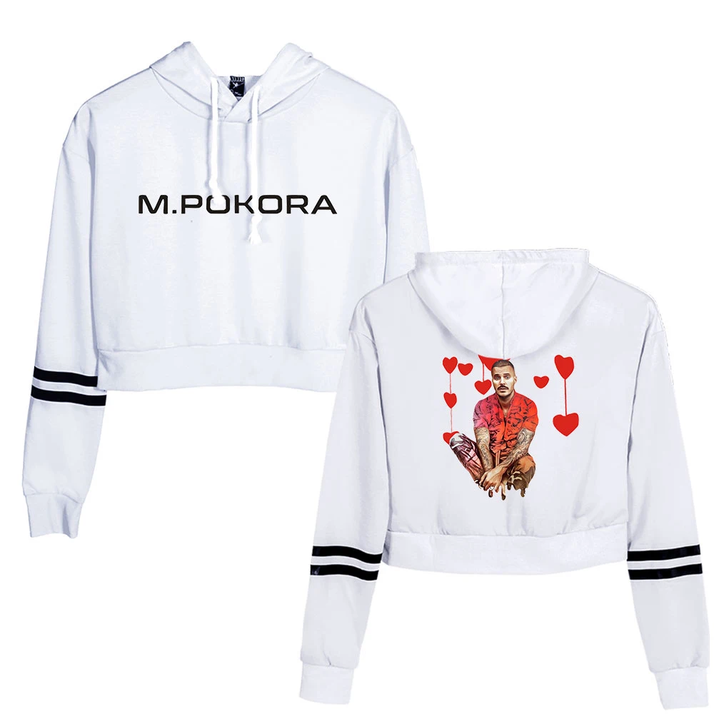 M. Pokora-Hoodie feminino com capuz cortado no umbigo, pulôver feminino, streetwear casual, rapper, mate, roupas de menina