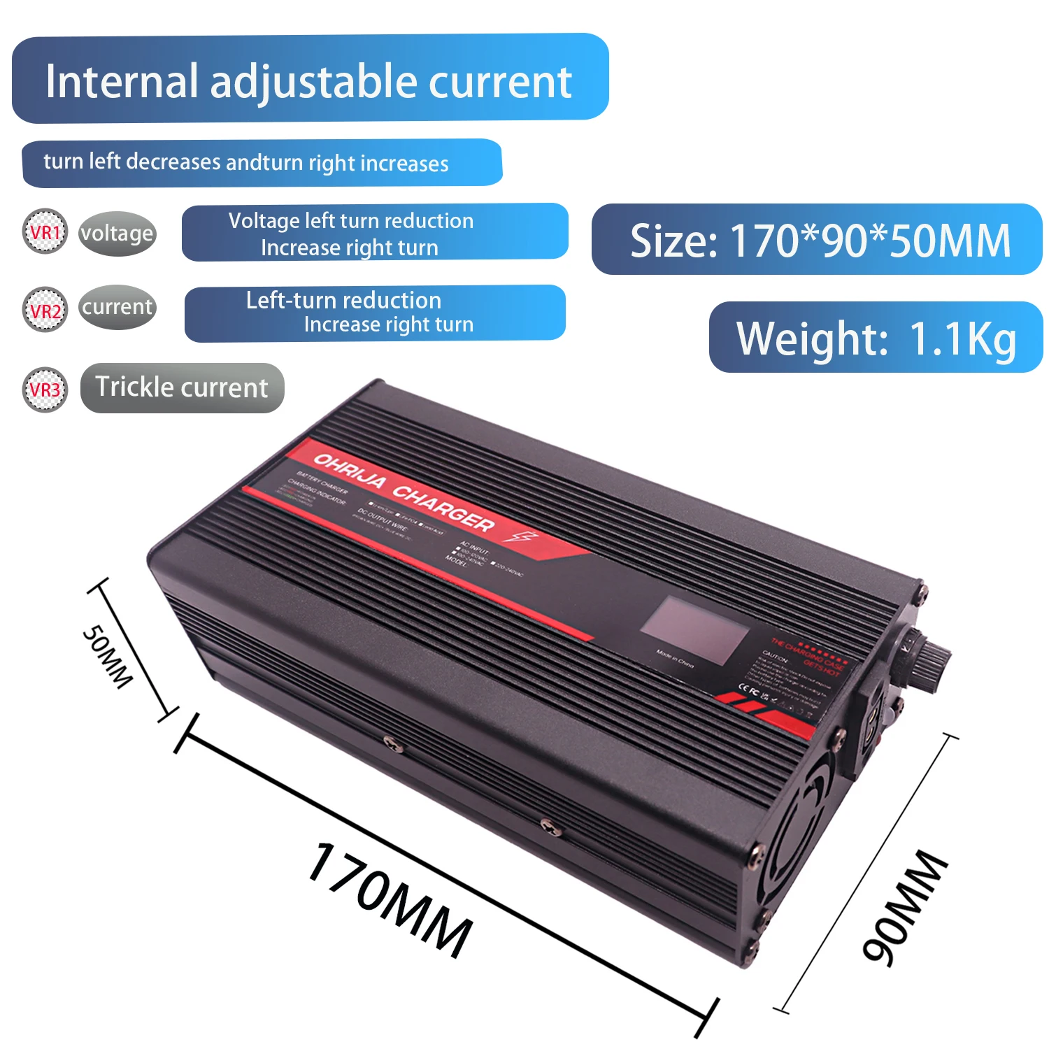 25.2V 15A Lithium Battery Fast Charger for 6S 22.2V OLED Display & Interchangeable Connector Fast Stabilization with Cooling Fan