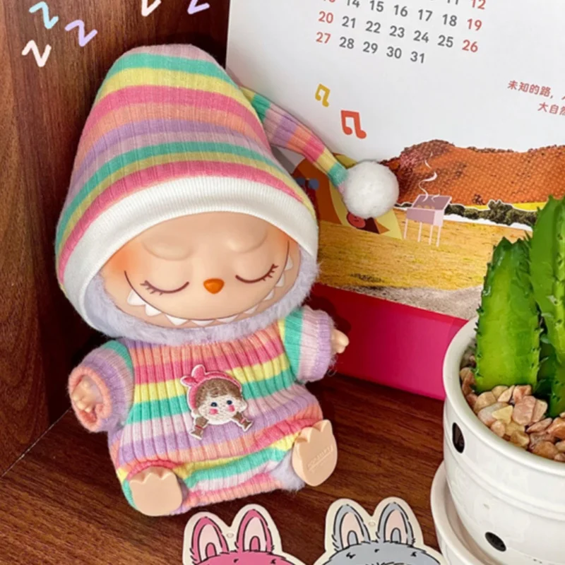 

Doll costume LABUBU Sit Party Doll costume Contrasting color striped jumpsuit Hat set