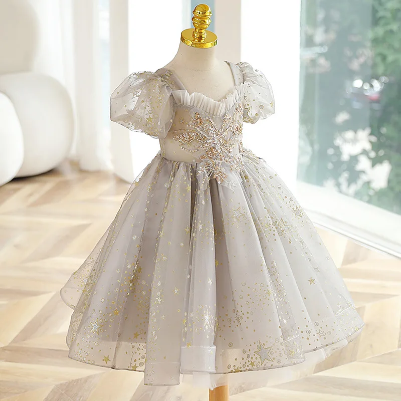 Children's Wedding Flower Girl Dress Girls High-end Birthday Princess Dress Host Show Piano Performance Costume Spring