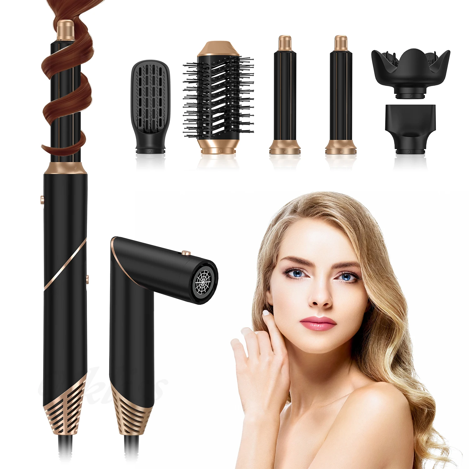 New Hair Dryer Hair Straightener Brush Blow Negative Ionic Detachable Hair Dryer Styler Air Culer Wand Kit Air Hot Comb Set