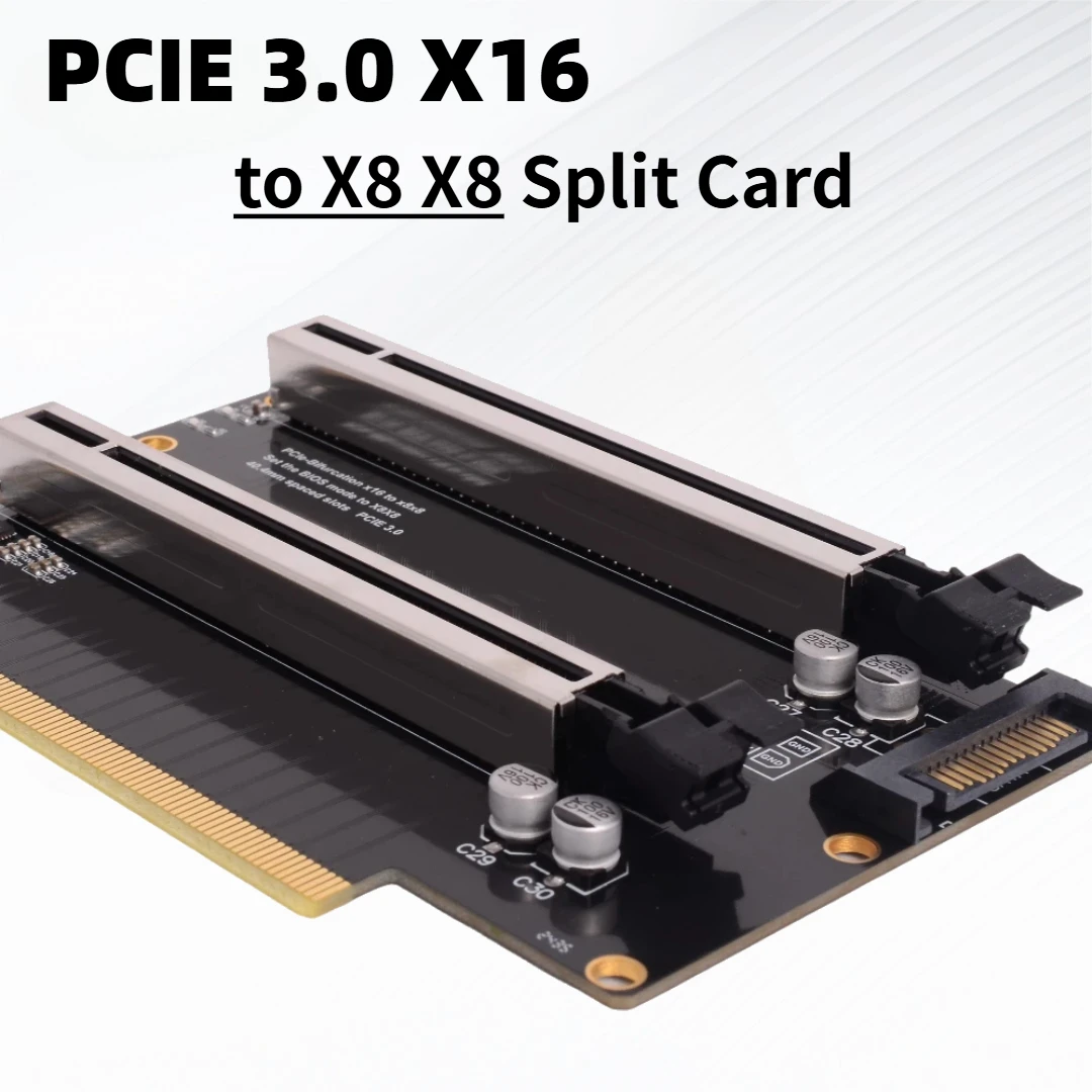 PCIe-Bifurcation X16 to X8 X8 Expansion Card PCI Express 3.0 X16 Adapter Card SATA Power Port Split Card 1 to 2 Spaced Slots GPU
