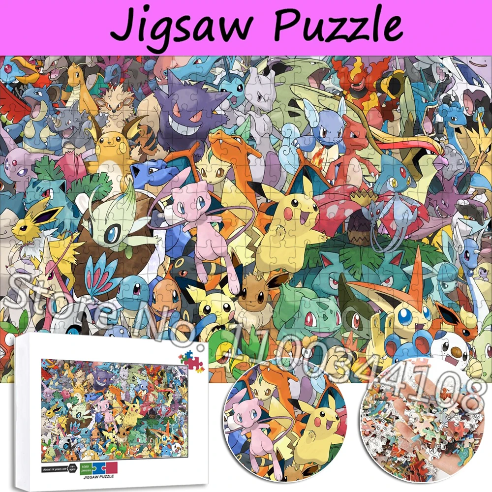 Pokemon Pikachu Puzzle 300/500/1000 Pieces Pocket Monsters Jigsaw Puzzles for Children's Educational Toys Adult Leisure Games