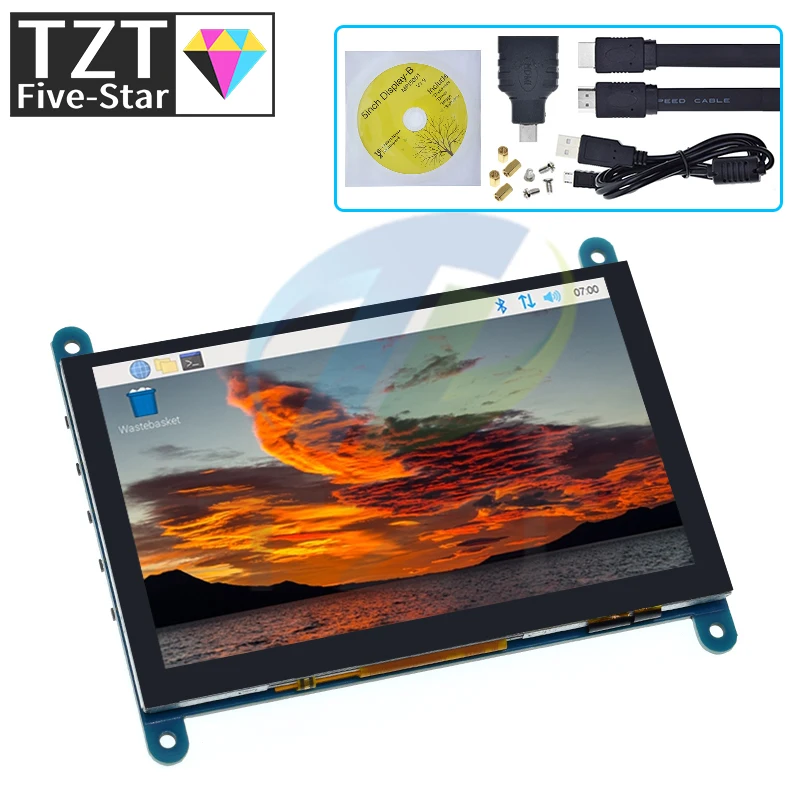 

TZT 5 Inch Portable Monitor HDMI 800 x 480 Capacitive Touch Screen LCD Display For Raspberry Pi 4 3B+/ PC/Banana Pi / ESP32