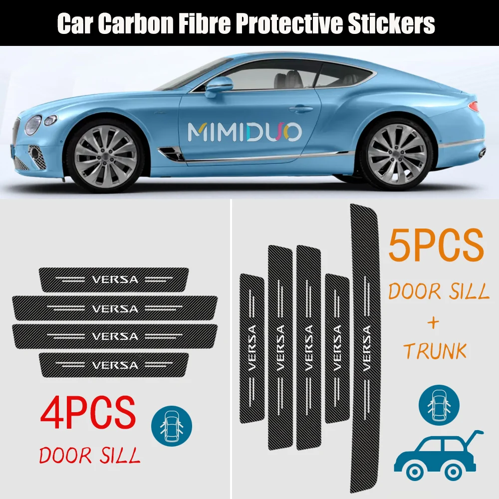 

For Nissan VERSA Logo Car Door Threshold Tape Sill Protective Carbon Fibre Sticker Decal Rear Trunk Bumper Scratch Guard Trim
