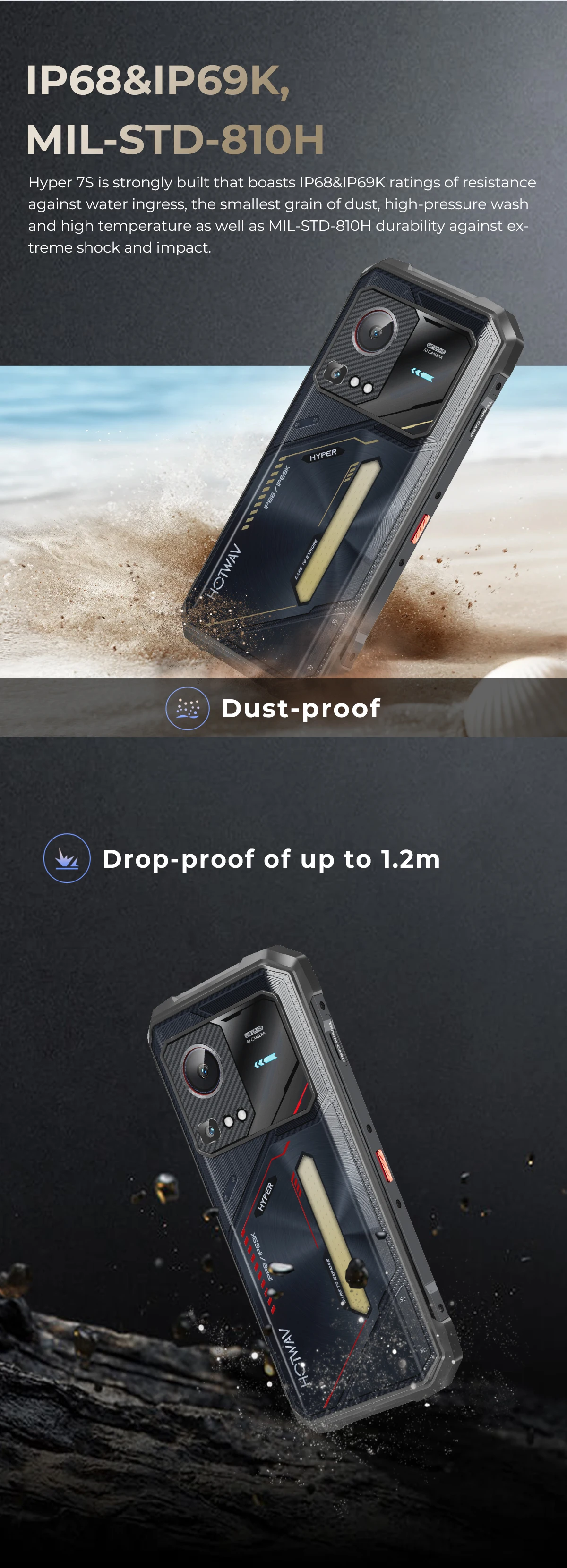 HOTWAV Hyper 7S Rugged Phone 5G Octa-core Android 15 Smartphone 6.6'' HD+ 120Hz 10800mAh 20W Mobile Phone 4GB 256GB Cellphone