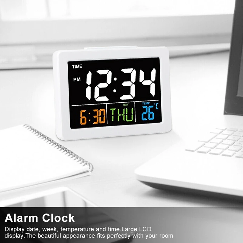 Color Large Screen LCD Electronic Desk Alarm Clock With Temperature Date Display