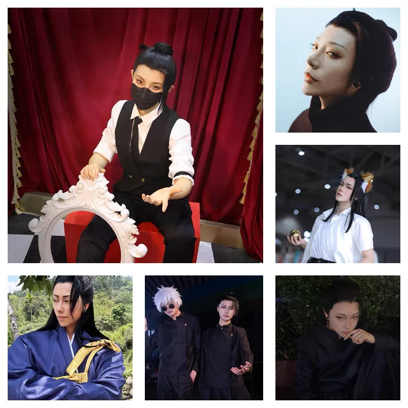 Styled Geto Suguru Cosplay Wigs Black Ancient Style Imitation Hand Hook COS Wig for Hanfu Halloween Party Performance Costume image 5